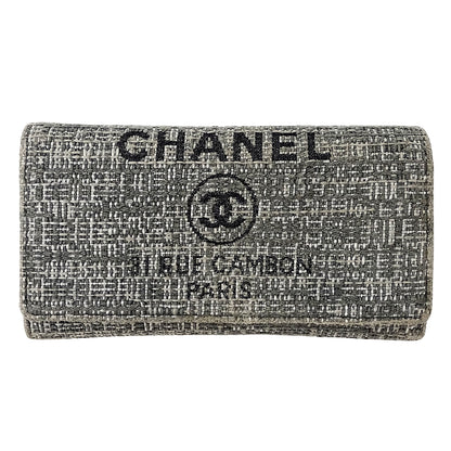 CHANEL シャネル 長財布 ドーヴィル グレー シルバー金具 キャンバス レディース 【中古】