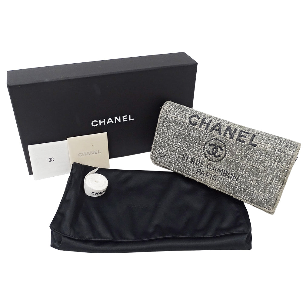 CHANEL シャネル 長財布 ドーヴィル グレー シルバー金具 キャンバス レディース 【中古】
