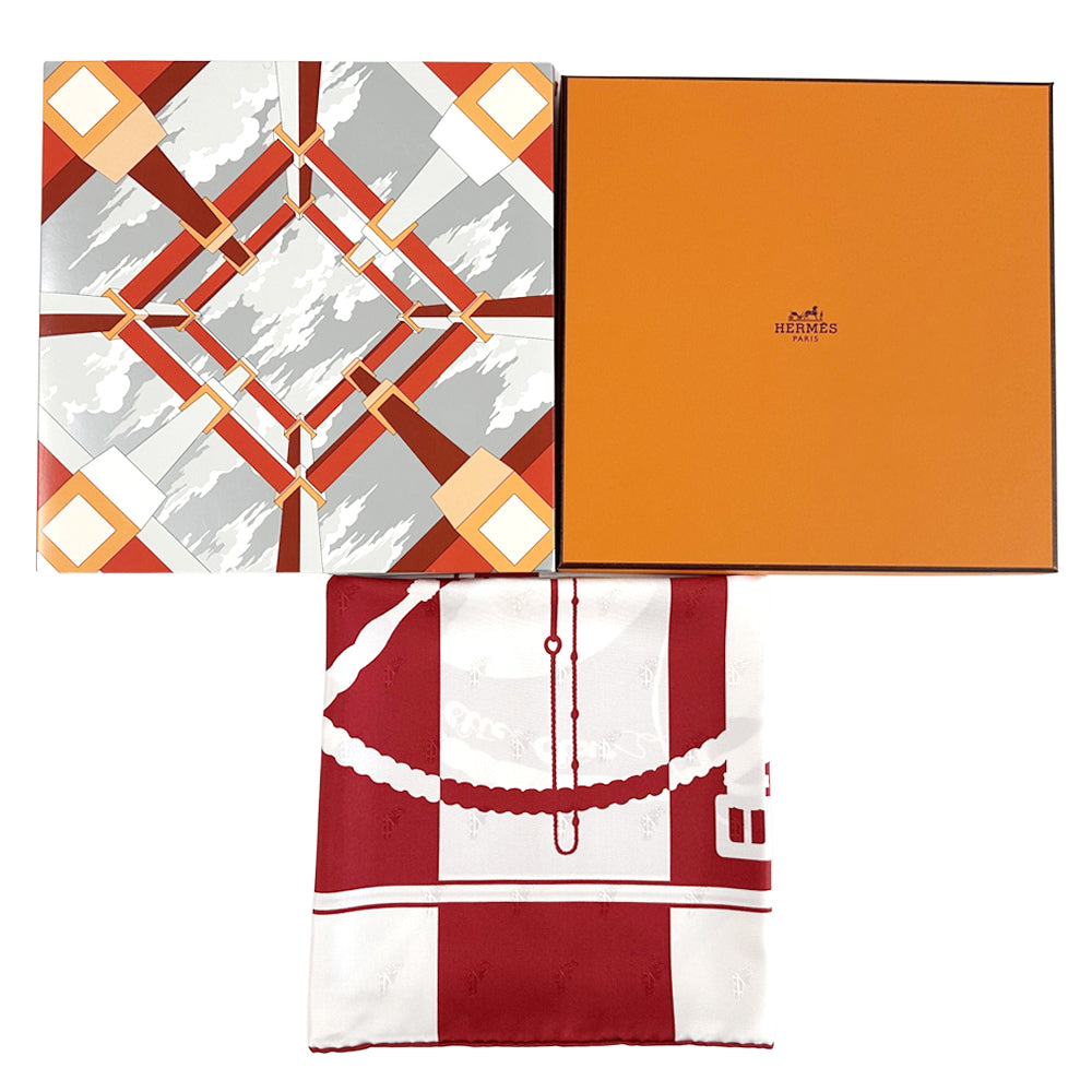 HERMES エルメス カレ90 Clic Clac クリッククラック スカーフ レッド ホワイト シルク レディース 【中古】