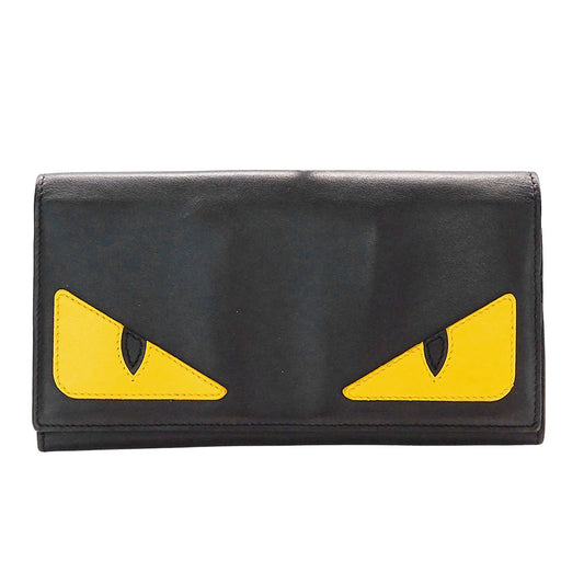 FENDI フェンディ バグズアイ 長財布 ブラック レザー レディース メンズ 【中古】
