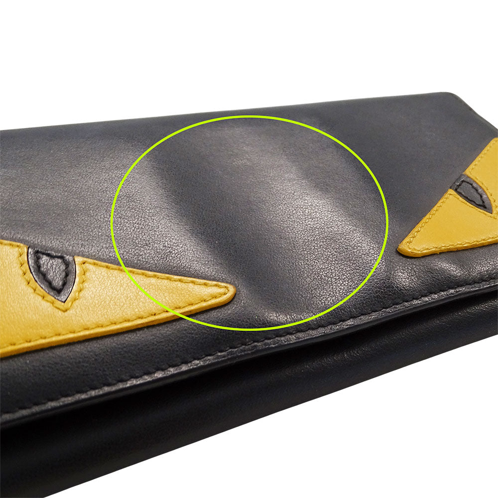 FENDI フェンディ バグズアイ 長財布 ブラック レザー レディース メンズ 【中古】