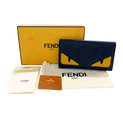 FENDI フェンディ バグズアイ 長財布 ブラック レザー レディース メンズ 【中古】