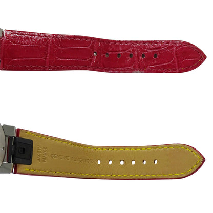 LOUIS VUITTON ルイ・ヴィトン タンブールスリム メタリックフラワーGM QA016 メンズ 腕時計 クオーツ QZ ステンレス SS レザー ピンク 磨き済み 【中古】