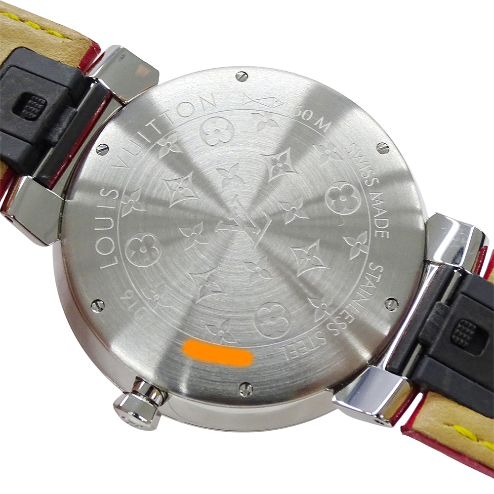 LOUIS VUITTON ルイ・ヴィトン タンブールスリム メタリックフラワーGM QA016 メンズ 腕時計 クオーツ QZ ステンレス SS レザー ピンク 磨き済み 【中古】