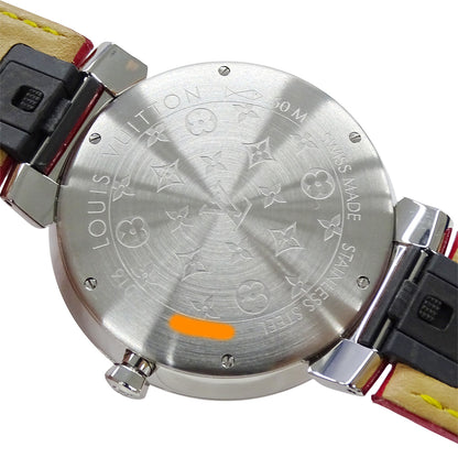 LOUIS VUITTON ルイ・ヴィトン タンブールスリム メタリックフラワーGM QA016 メンズ 腕時計 クオーツ QZ ステンレス SS レザー ピンク 磨き済み 【中古】