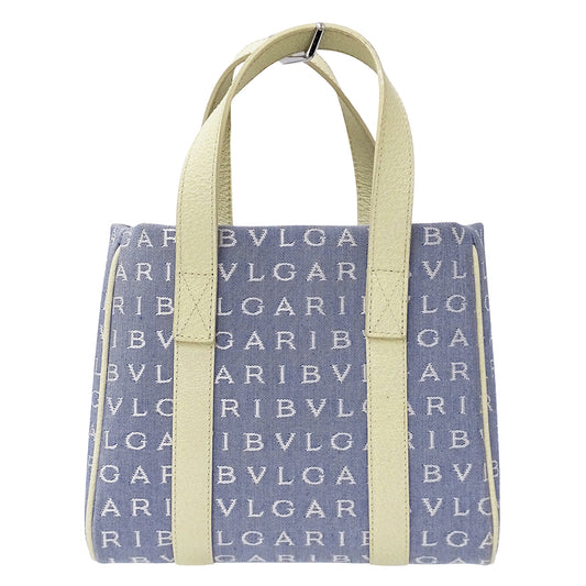 BVLGARI ブルガリ ハンドバッグ ロゴマニア ブルー ホワイト キャンバス レディース 【中古】