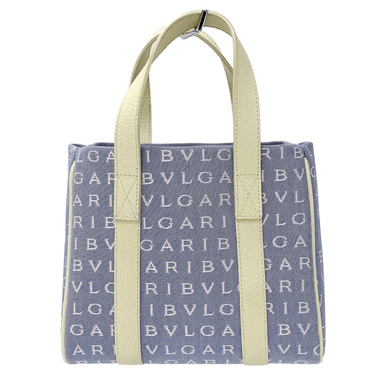BVLGARI ブルガリ ハンドバッグ ロゴマニア ブルー ホワイト キャンバス レディース 【中古】