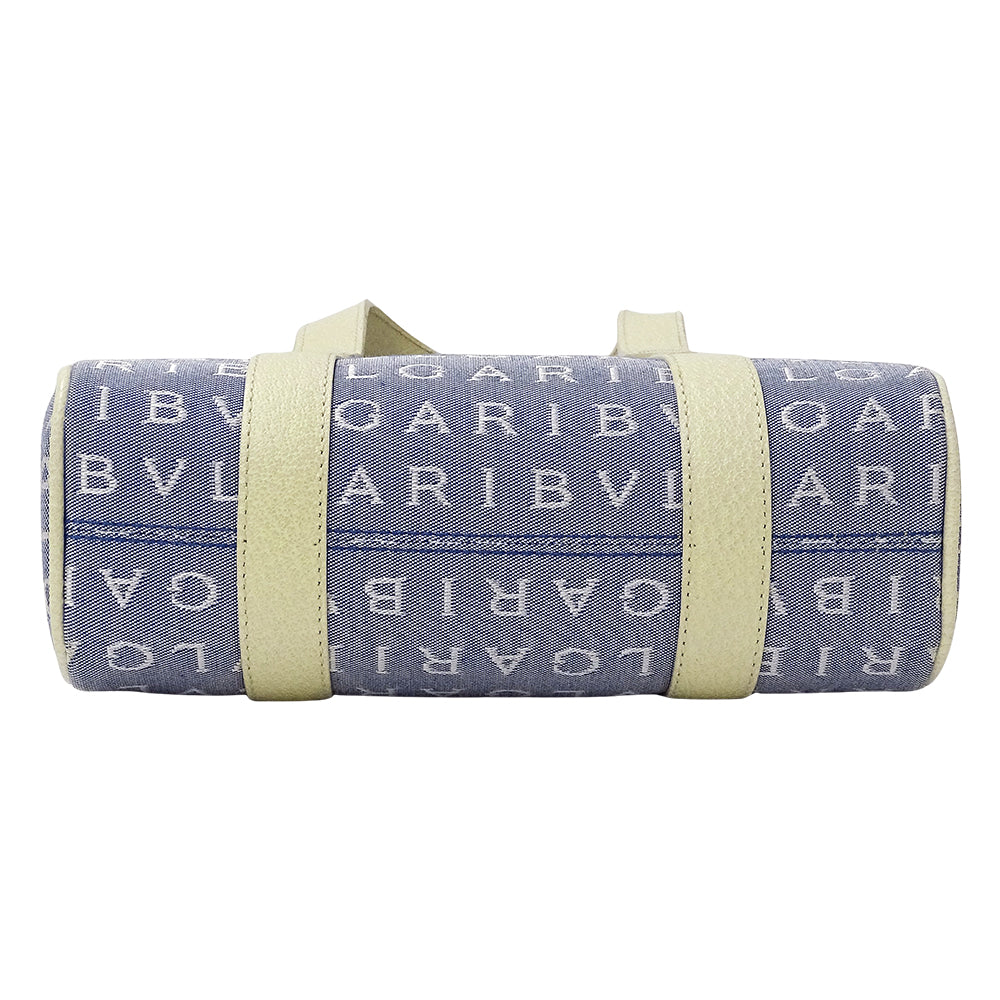 BVLGARI ブルガリ ハンドバッグ ロゴマニア ブルー ホワイト キャンバス レディース 【中古】