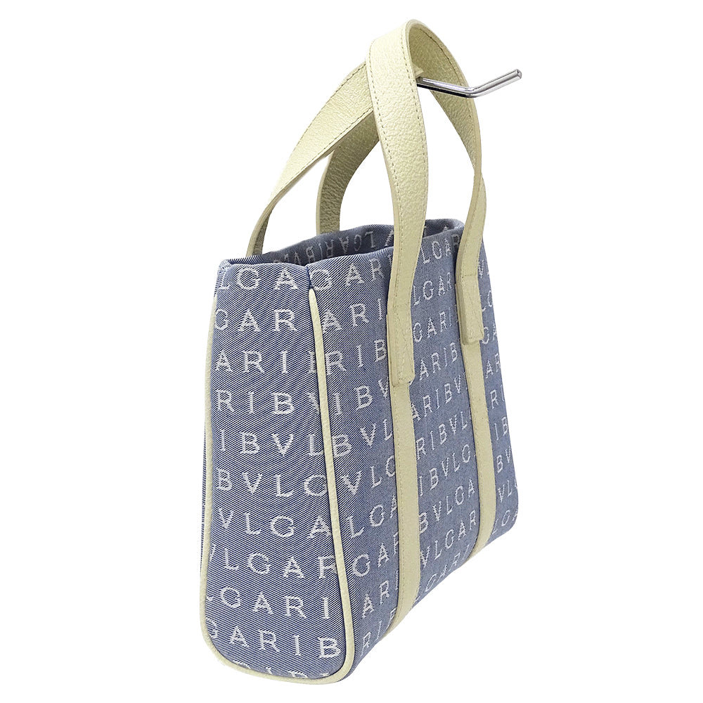 BVLGARI ブルガリ ハンドバッグ ロゴマニア ブルー ホワイト キャンバス レディース 【中古】