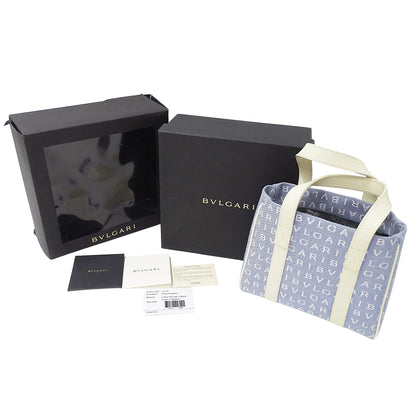 BVLGARI ブルガリ ハンドバッグ ロゴマニア ブルー ホワイト キャンバス レディース 【中古】