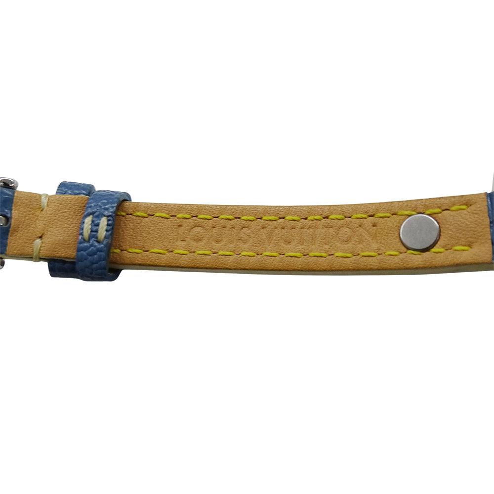 LOUIS VUITTON ルイ・ヴィトン タンブール トリプルコイルド Q1212 レディース 腕時計 デイト クオーツ QZ ステンレス SS レザー ブラウン ブルー 磨き済み 【中古】