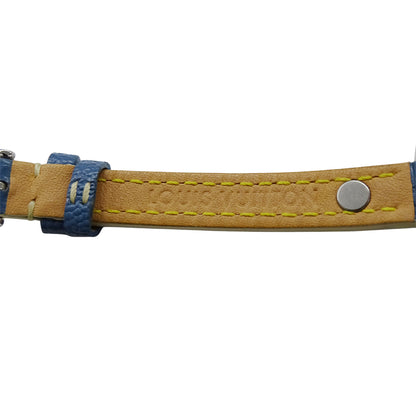 LOUIS VUITTON ルイ・ヴィトン タンブール トリプルコイルド Q1212 レディース 腕時計 デイト クオーツ QZ ステンレス SS レザー ブラウン ブルー 磨き済み 【中古】