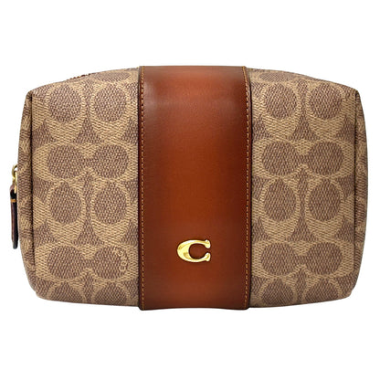 COACH コーチ ポーチ シグネチャー ブラス/タン キャラメル ブラウン CR514 B4XHG PVC レディース 【中古】