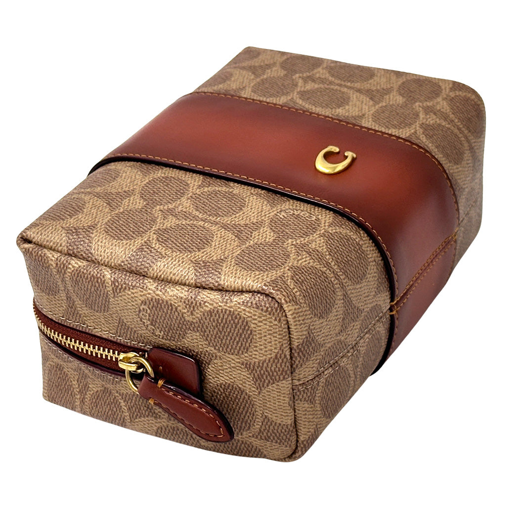COACH コーチ ポーチ シグネチャー ブラス/タン キャラメル ブラウン CR514 B4XHG PVC レディース 【中古】