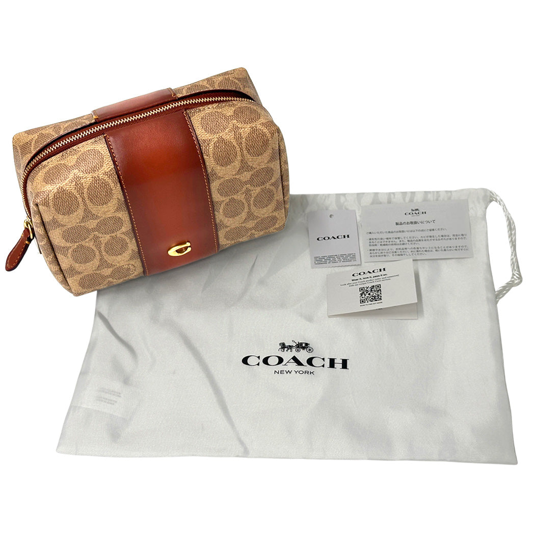 COACH コーチ ポーチ シグネチャー ブラス/タン キャラメル ブラウン CR514 B4XHG PVC レディース 【中古】