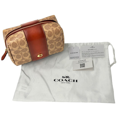 COACH コーチ ポーチ シグネチャー ブラス/タン キャラメル ブラウン CR514 B4XHG PVC レディース 【中古】