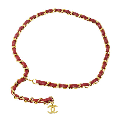 CHANEL シャネル チェーンベルト レッド ゴールド金具 レザー レディース 【中古】