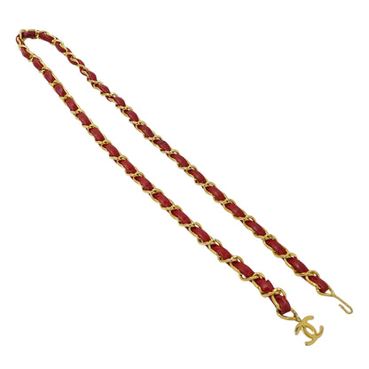 CHANEL シャネル チェーンベルト レッド ゴールド金具 レザー レディース 【中古】
