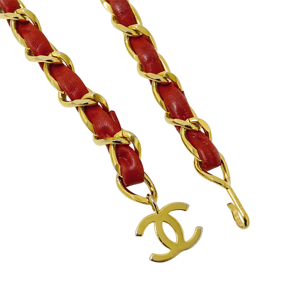 CHANEL シャネル チェーンベルト レッド ゴールド金具 レザー レディース 【中古】
