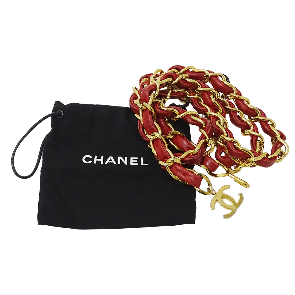 CHANEL シャネル チェーンベルト レッド ゴールド金具 レザー レディース 【中古】