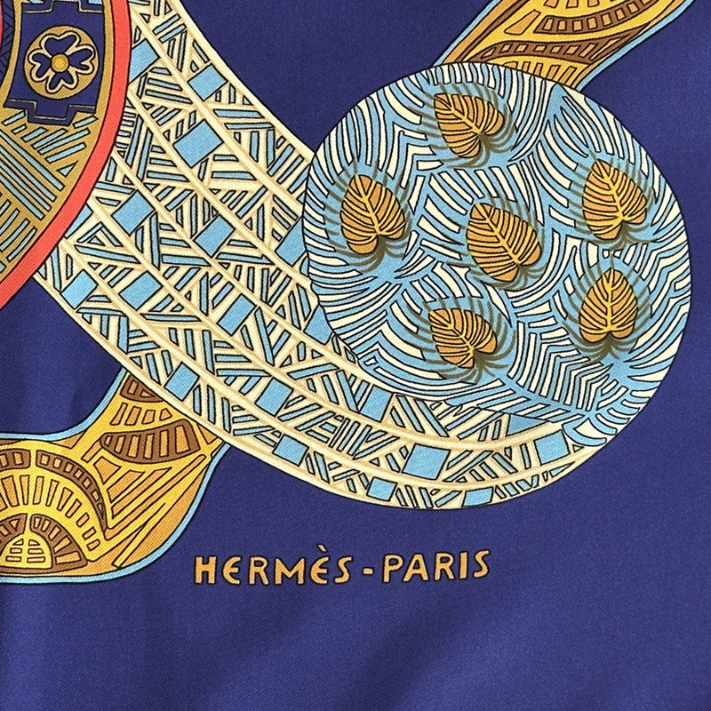HERMES エルメス カレ90 ART des STEPPES ステップ美術 スカーフ ネイビー マルチカラー シルク レディース 【中古】
