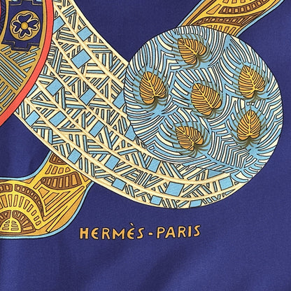 HERMES エルメス カレ90 ART des STEPPES ステップ美術 スカーフ ネイビー マルチカラー シルク レディース 【中古】