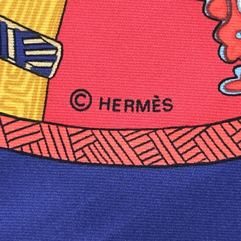HERMES エルメス カレ90 ART des STEPPES ステップ美術 スカーフ ネイビー マルチカラー シルク レディース 【中古】