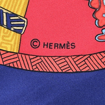 HERMES エルメス カレ90 ART des STEPPES ステップ美術 スカーフ ネイビー マルチカラー シルク レディース 【中古】
