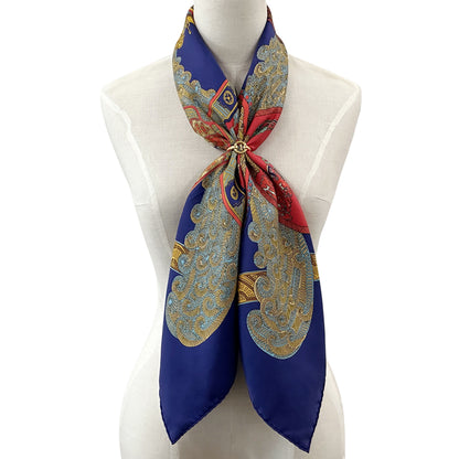 HERMES エルメス カレ90 ART des STEPPES ステップ美術 スカーフ ネイビー マルチカラー シルク レディース 【中古】