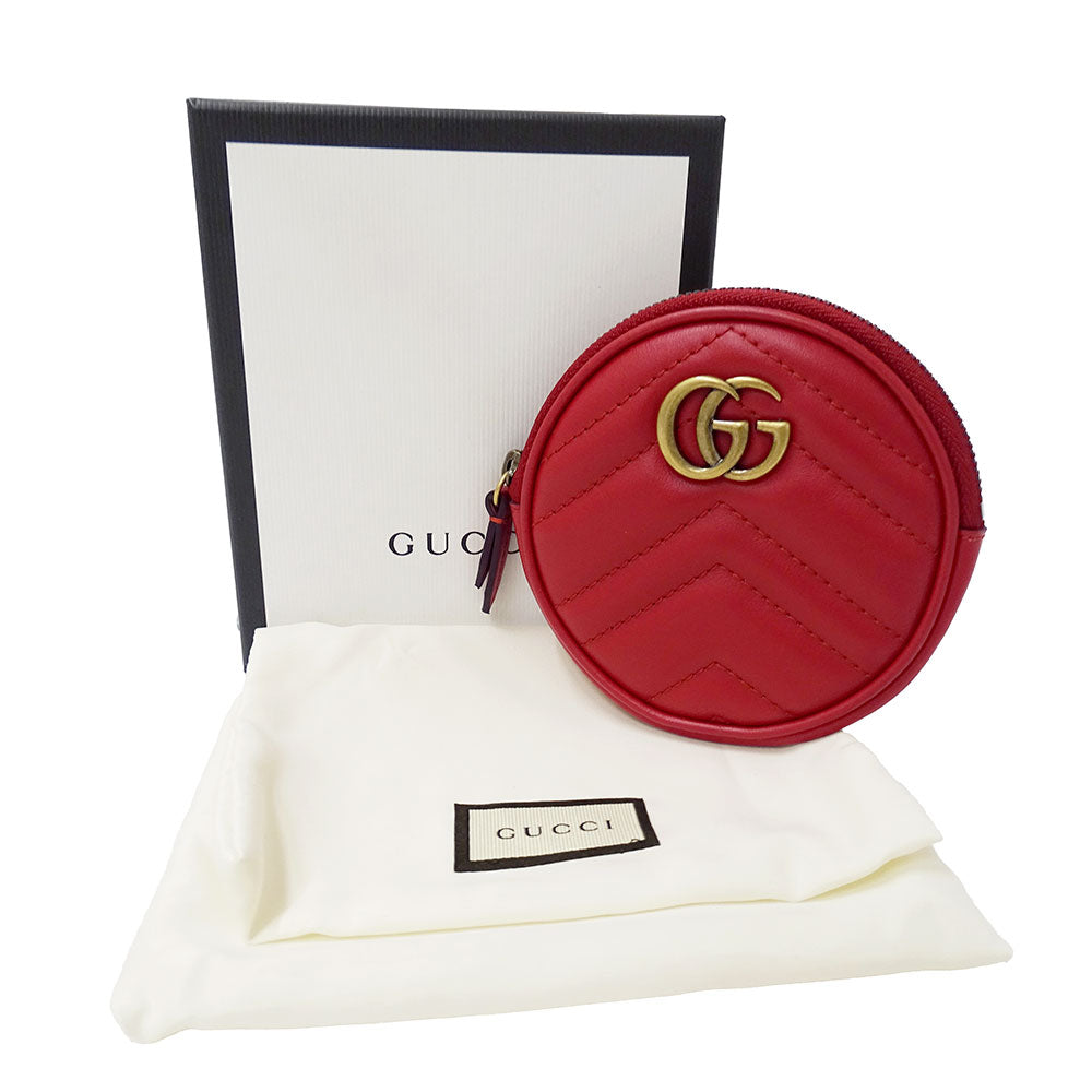 GUCCI グッチ コインケース GGマーモント レッド 575160 レザー レディース 【中古】