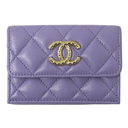 CHANEL シャネル 三つ折り財布 マトラッセ パープル ゴールド金具 キャビアスキン レディース 【中古】