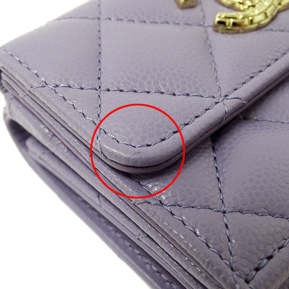 CHANEL シャネル 三つ折り財布 マトラッセ パープル ゴールド金具 キャビアスキン レディース 【中古】