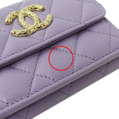 CHANEL シャネル 三つ折り財布 マトラッセ パープル ゴールド金具 キャビアスキン レディース 【中古】