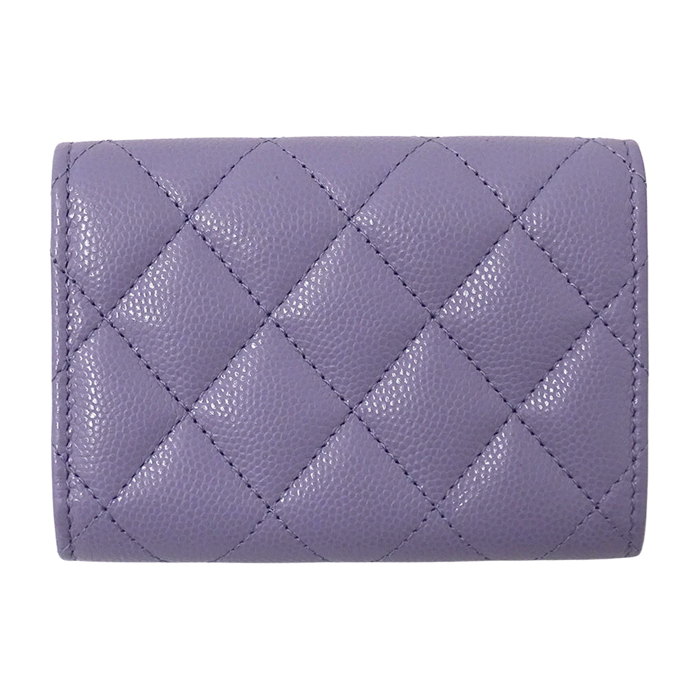 CHANEL シャネル 三つ折り財布 マトラッセ パープル ゴールド金具 キャビアスキン レディース 【中古】
