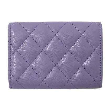CHANEL シャネル 三つ折り財布 マトラッセ パープル ゴールド金具 キャビアスキン レディース 【中古】