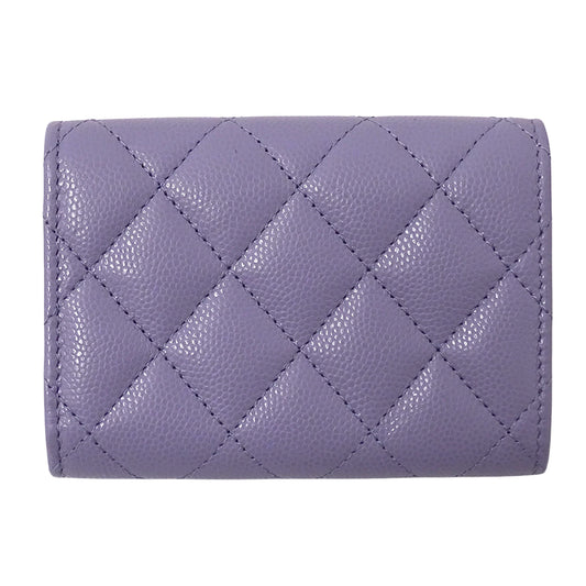 CHANEL シャネル 三つ折り財布 マトラッセ パープル ゴールド金具 キャビアスキン レディース 【中古】