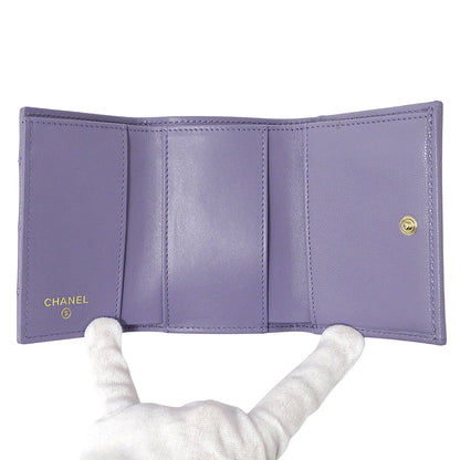 CHANEL シャネル 三つ折り財布 マトラッセ パープル ゴールド金具 キャビアスキン レディース 【中古】