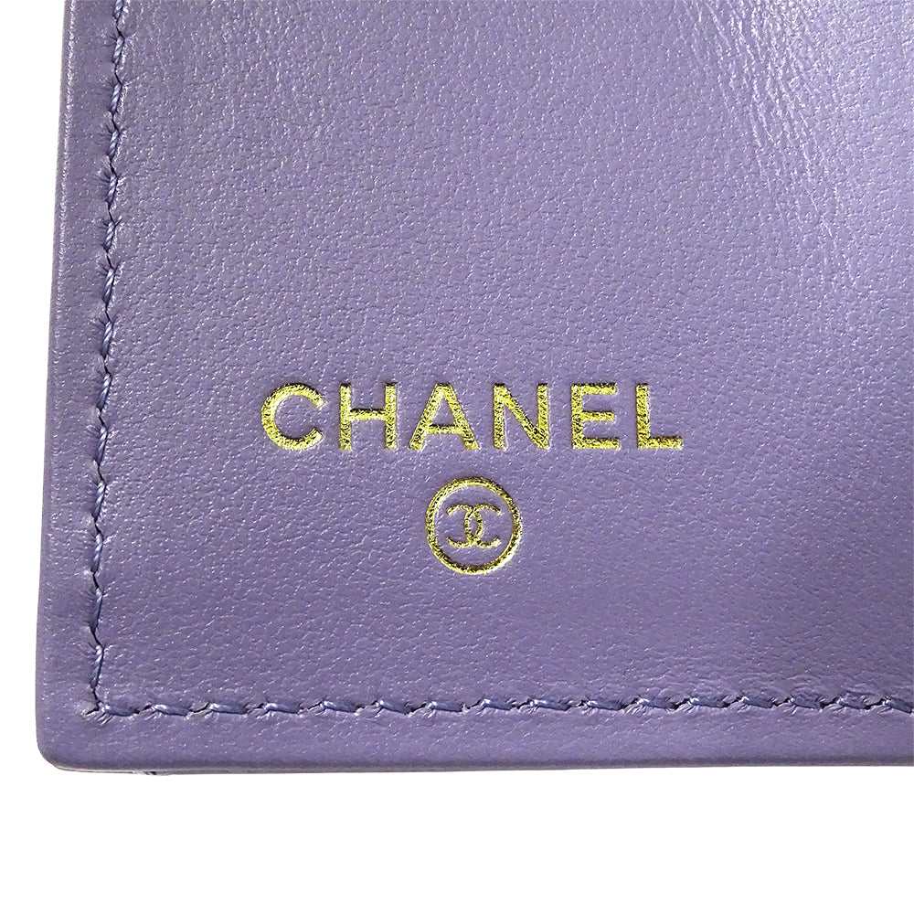 CHANEL シャネル 三つ折り財布 マトラッセ パープル ゴールド金具 キャビアスキン レディース 【中古】