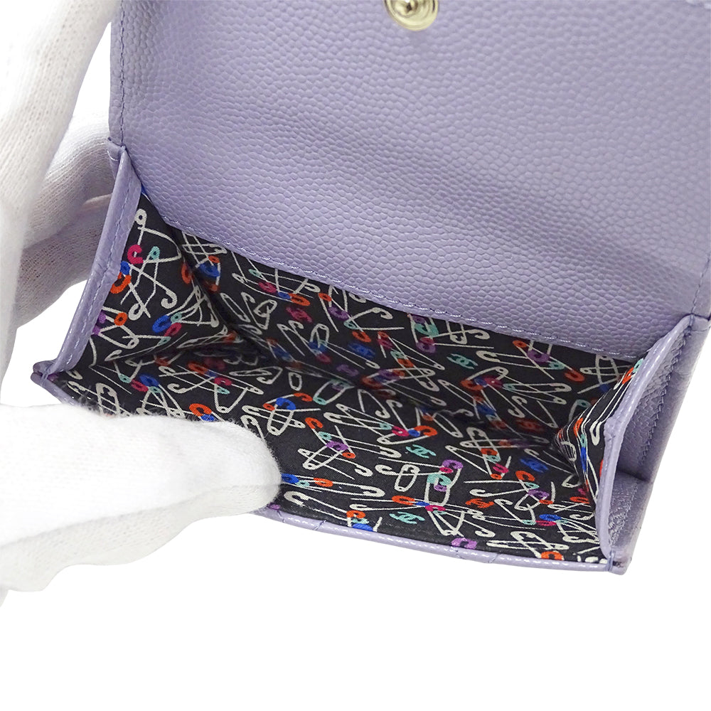 CHANEL シャネル 三つ折り財布 マトラッセ パープル ゴールド金具 キャビアスキン レディース 【中古】