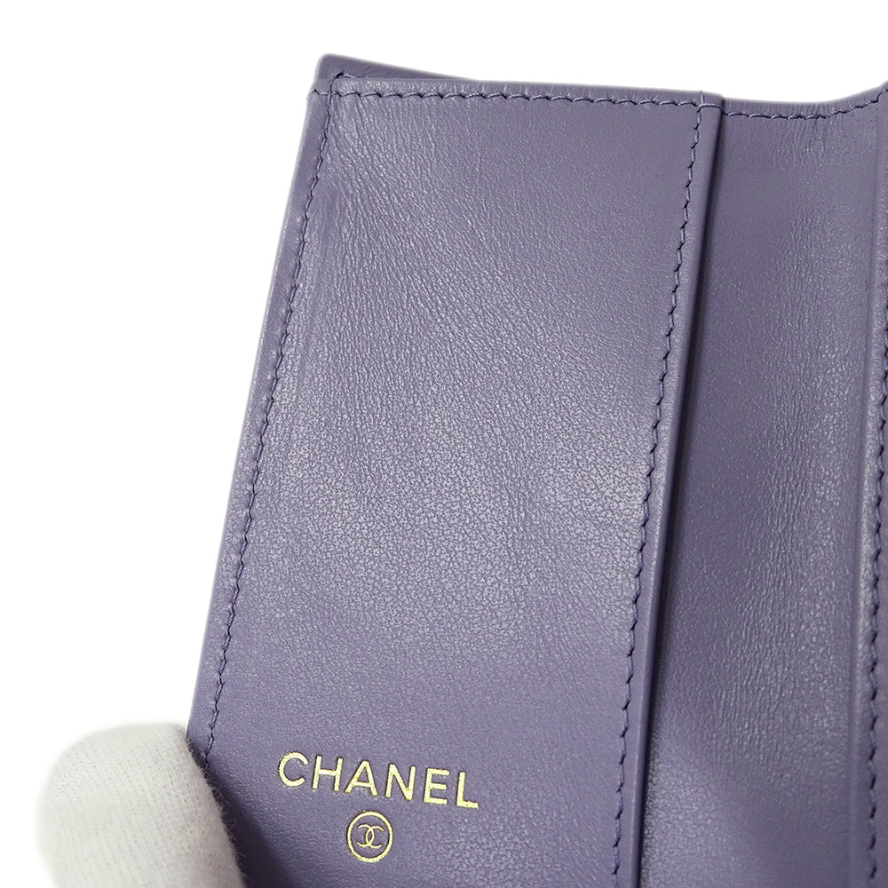 CHANEL シャネル 三つ折り財布 マトラッセ パープル ゴールド金具 キャビアスキン レディース 【中古】