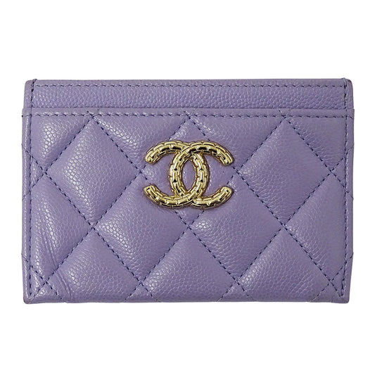 CHANEL シャネル カードケース マトラッセ パープル ゴールド金具 キャビアスキン レディース 【中古】