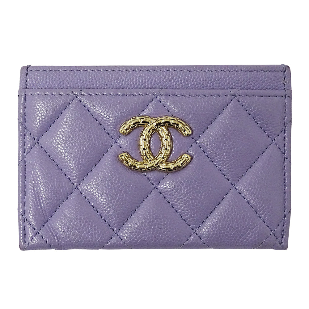 CHANEL シャネル カードケース マトラッセ パープル ゴールド金具 キャビアスキン レディース 【中古】
