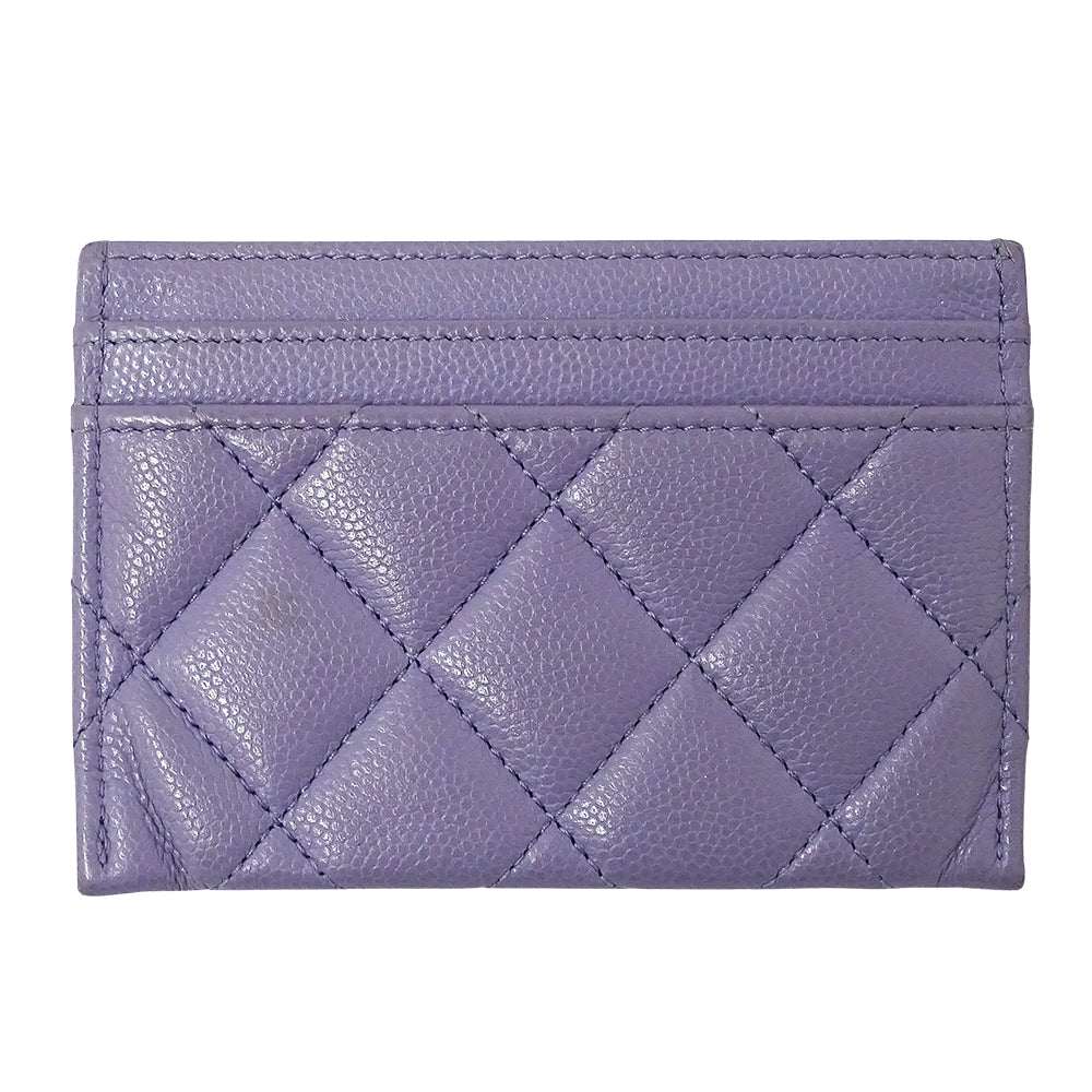 CHANEL シャネル カードケース マトラッセ パープル ゴールド金具 キャビアスキン レディース 【中古】