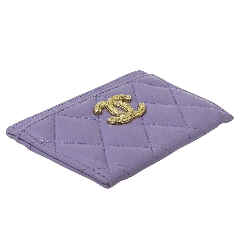 CHANEL シャネル カードケース マトラッセ パープル ゴールド金具 キャビアスキン レディース 【中古】