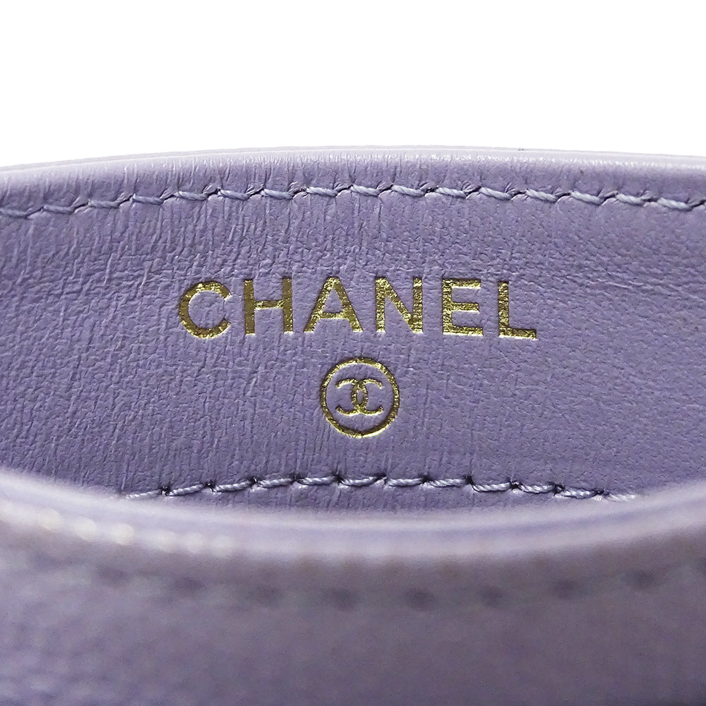 CHANEL シャネル カードケース マトラッセ パープル ゴールド金具 キャビアスキン レディース 【中古】