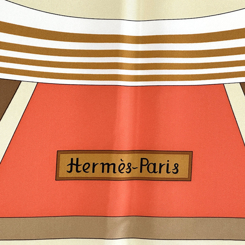 HERMES エルメス カレ90 Les Jeux D'Hermes エルメスのゲーム スカーフ オレンジ マルチカラー シルク レディース 【中古】