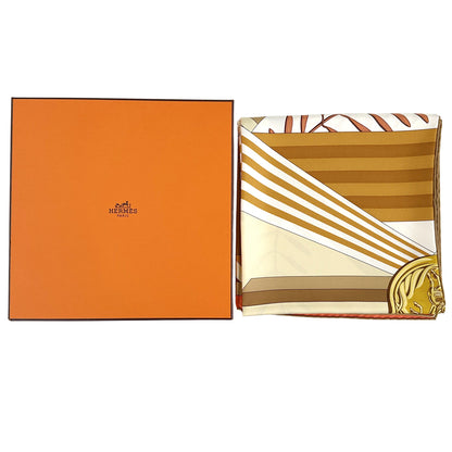 HERMES エルメス カレ90 Les Jeux D'Hermes エルメスのゲーム スカーフ オレンジ マルチカラー シルク レディース 【中古】