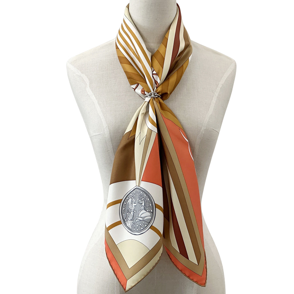 HERMES エルメス カレ90 Les Jeux D'Hermes エルメスのゲーム スカーフ オレンジ マルチカラー シルク レディース 【中古】