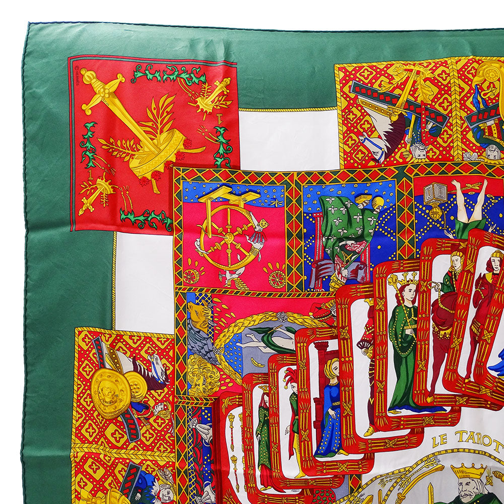 HERMES エルメス カレ90 LE TAROT タロットカード スカーフ グリーン マルチカラー シルク レディース 【中古】