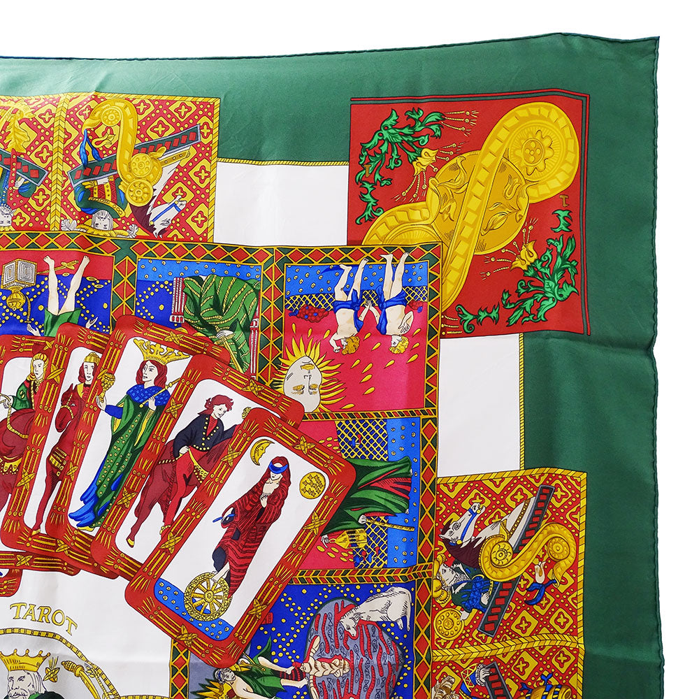 HERMES エルメス カレ90 LE TAROT タロットカード スカーフ グリーン マルチカラー シルク レディース 【中古】